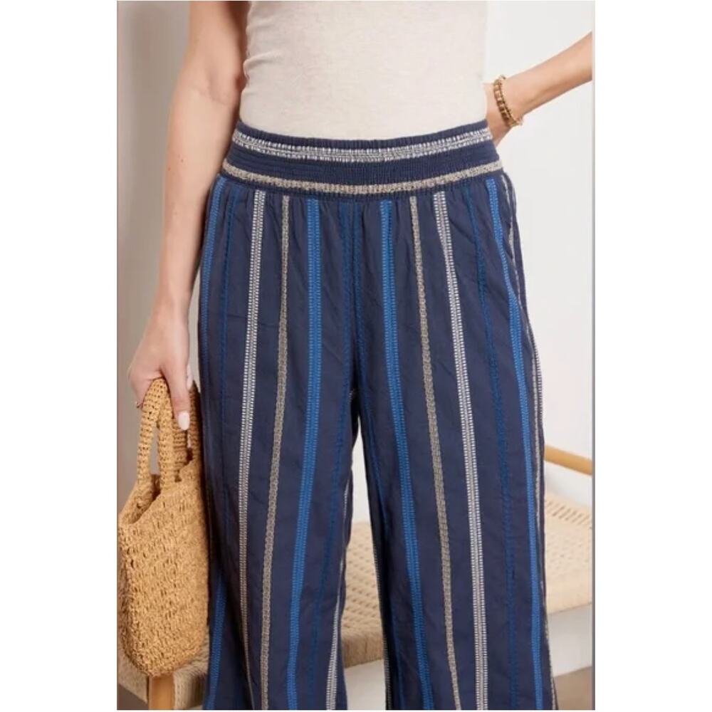 MICHAEL STARS NWT Evereve Navy Embroidered Striped Elastic Waist Pants // XL - Picture 2 of 12
